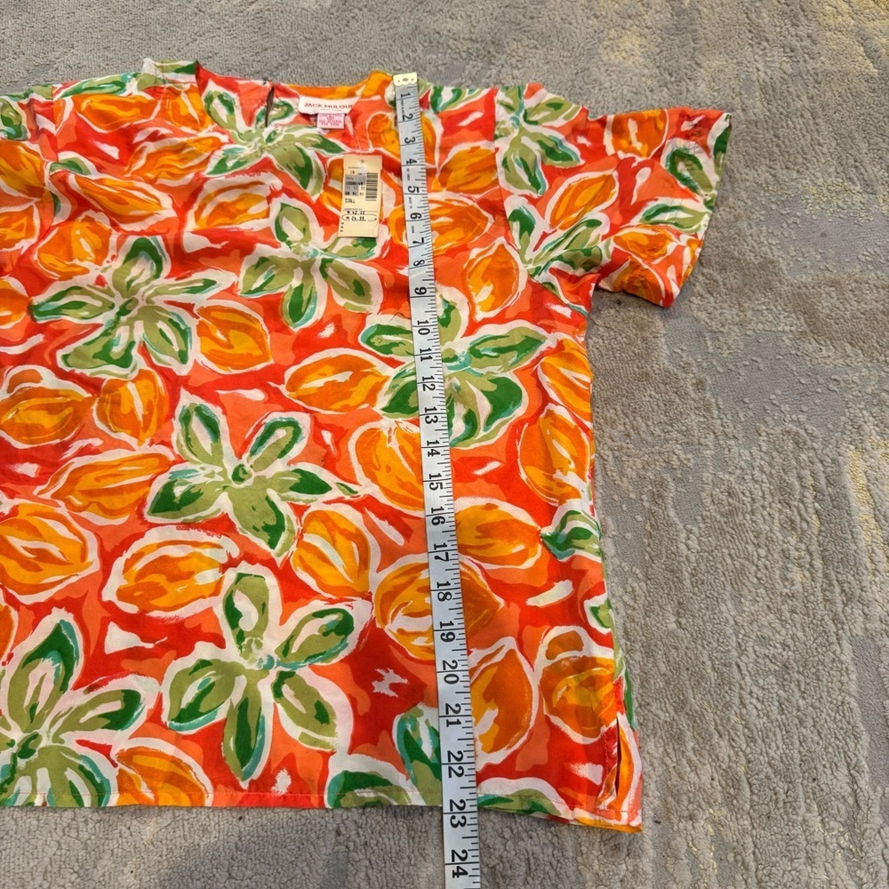 Jack Mulqueen silk floral top orange green short sleeve button front small - Picture 6 of 8